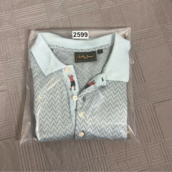 Bobby Jones Polo Shirt Mens Large Light Blue Chevron Vintage Golf Cotton - Picture 11 of 12